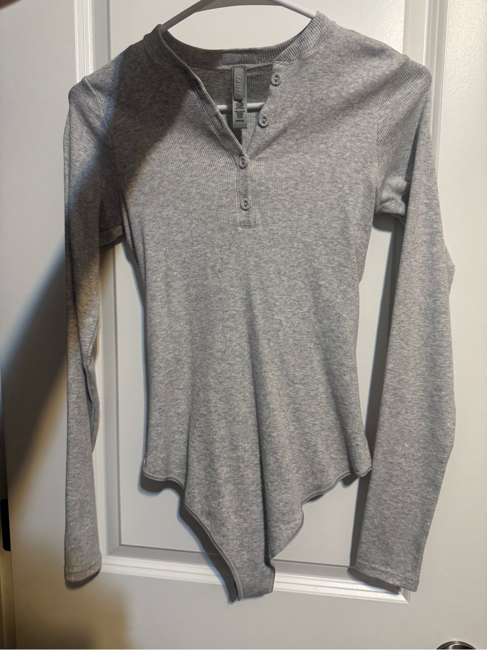 Skims Gray Henley Bodysuit Long Sleeve Top